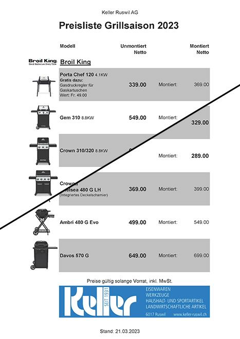 Preisliste Grillsaison 2022